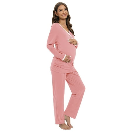 

Women s Maternity Nursing Pajama Set Long Sleeve Breastfeeding Top Tee Shirt & Pants Pregnancy Pjs Set