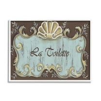Stupell Industries La Toilette Aqua and Brown Scallop Shell Crest, 16 x 20,Design by Bonnie Wrublesky
