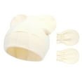 thumbnail image 3 of Baby Ribbed Cotton Hat and Mittens Set with Bear Ears Design, Soft Stretchable Knit Cap for Infants, Warm Winter Set for Newborn Boys Girls, Cute Animal Themed Gift Set for Christmas, New Year Beige, 3 of 9