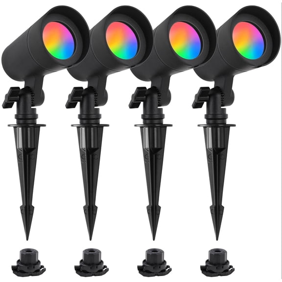 ENERGETIC LED Landscape Lights with Connectors,12V Low Voltage, RGBW Spotlights, 4.5W, 240LM, IP65 Outdoor Waterproof Garden Pathway Lights, Black, 4 Pack