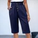thumbnail image 4 of Pantalones Rectos de Pierna para Mujer, con Cintura Alta Elástica Fruncida, Pantalones Deportivos, Pantalones Cortos con Bolsillos, Azul Marino XXL, 4 of 7