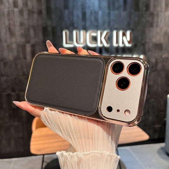 Decase Matte Leather Texture Case for iPhone 17 Pro,Shockproof PU Leather Back Cover with Plated Frame,Slim Non-Slip PC TPU Protective Case,Black