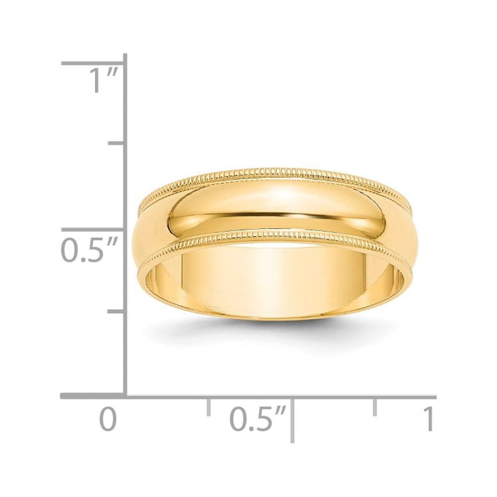 14k Yellow Gold 6mm Lightweight Milgrain Half Round Wedding Band Size 13.5 ML060