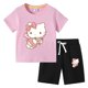 thumbnail image 3 of Conjunto de camiseta de manga corta para niños de Hello Kitty, ropa de algodón para bebés, pantalones cortos de media manga para niños y niñas, traje de dos piezas, 3 of 5