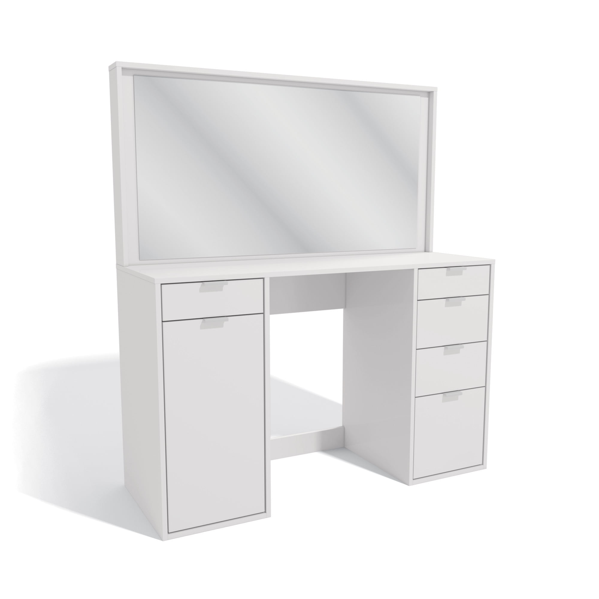 Kappesberg Silvana 47" White Makeup Vanity Desk with Mirror, 5 Drawers & Side Cabinet