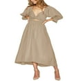 thumbnail image 1 of PENGXIANG Robe Midi d'Été pour Femmes Couleur Unie Col Carré Manches Lanterne Taille Haute Robe Décontractée Robe de Plage Vacances, 1 of 7