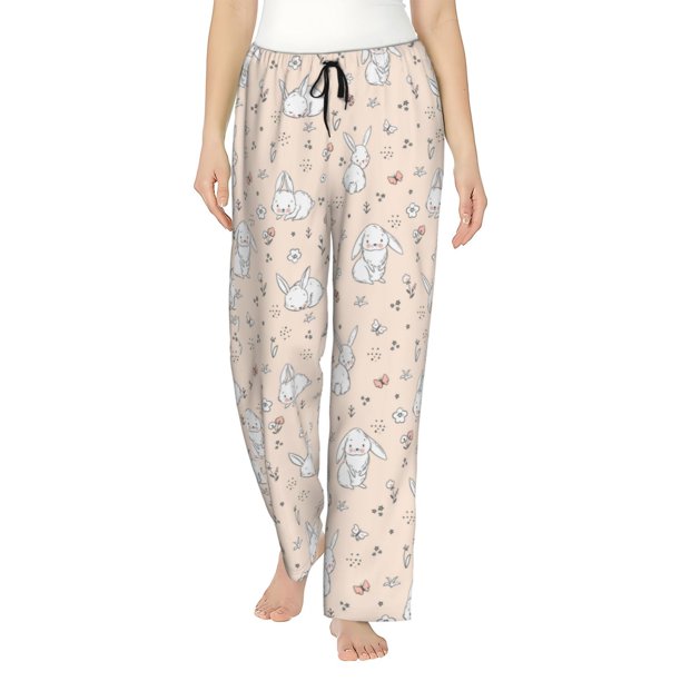 Fotbe Cute Rabbit Pantalones de Pijama para Mujer, Pantalones de Dormir, Pantalones Pj con Cordón y Bolsillos-X-Large