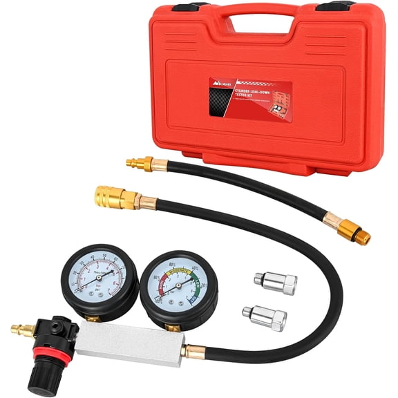Nilight Cylinder Leak Down Tester, Gasoline Engine Compression Dual Gauge Leakdown Detector Automotive Tool Set with 10 12 14mm Spark Plugs