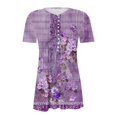thumbnail image 4 of iHengLiXing Tops for Women Plus Size Women's New Short Sleeve V-neck Pleated Button Casual Print Top Purple XXXL, 4 of 5