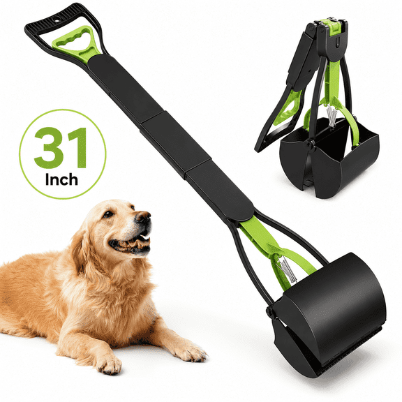 ABSOKE 31" Folding Pooper Scooper for Large & Small Dogs, Extra Long Handle Dog Poop Scooper, Portable Pet Waste Pick Up Tool for Grass, Yard, Dirt, Gravel
