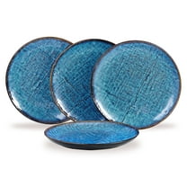 TAUFIKT 4pcs 10 Inch Denim Blue Fabric Pattern Round Shallow Plate