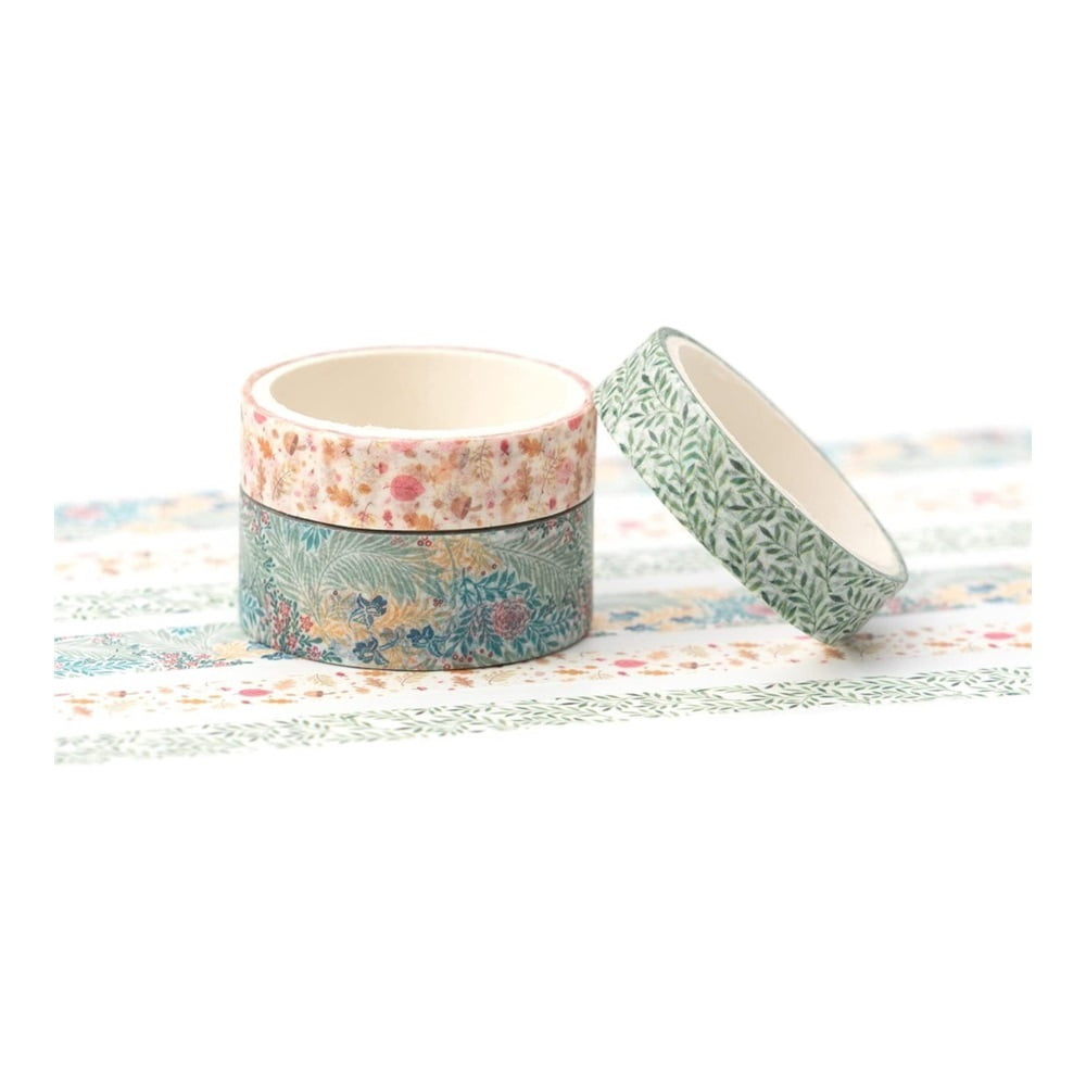 Basic Washi Tape Set 3 Rolls Creative Skinny Decorative Tapes for Arts, DIY Crafts, Journals, Planners, Scrapbooking, Wrapping (Flower & Leaves)