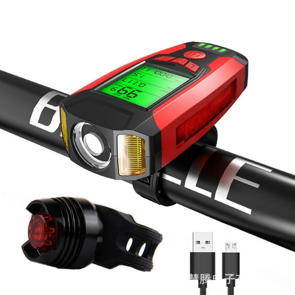 Lumière de Compteur Noire pour Cyclisme + Bande Lumineuse Rouge Rechargeable par USB pour Vélo