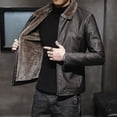 thumbnail image 1 of Nueva chaqueta gruesa de cuero para hombre, chaqueta de invierno y otoño para hombre, abrigo cálido a prueba de viento con cuello de piel sintética a la moda, ropa masculina, 1 of 4