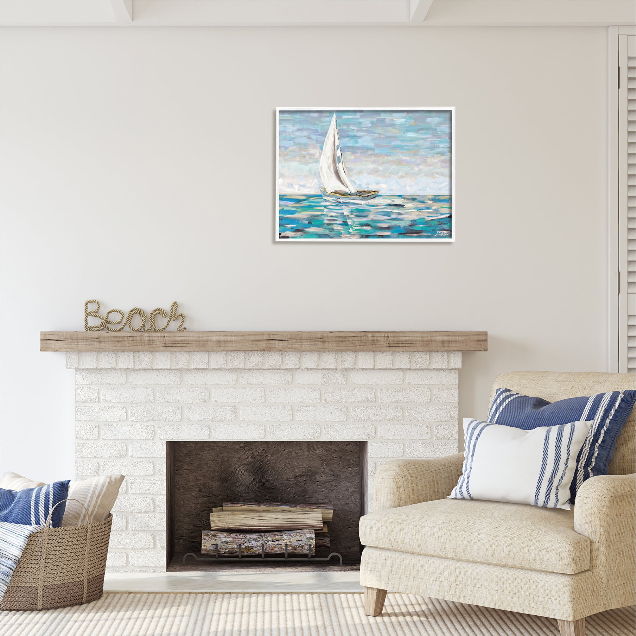 Stupell Industries Abstract Sailboat Painting Transportation Painting White Framed Art Print Wall Art, 30 x 24