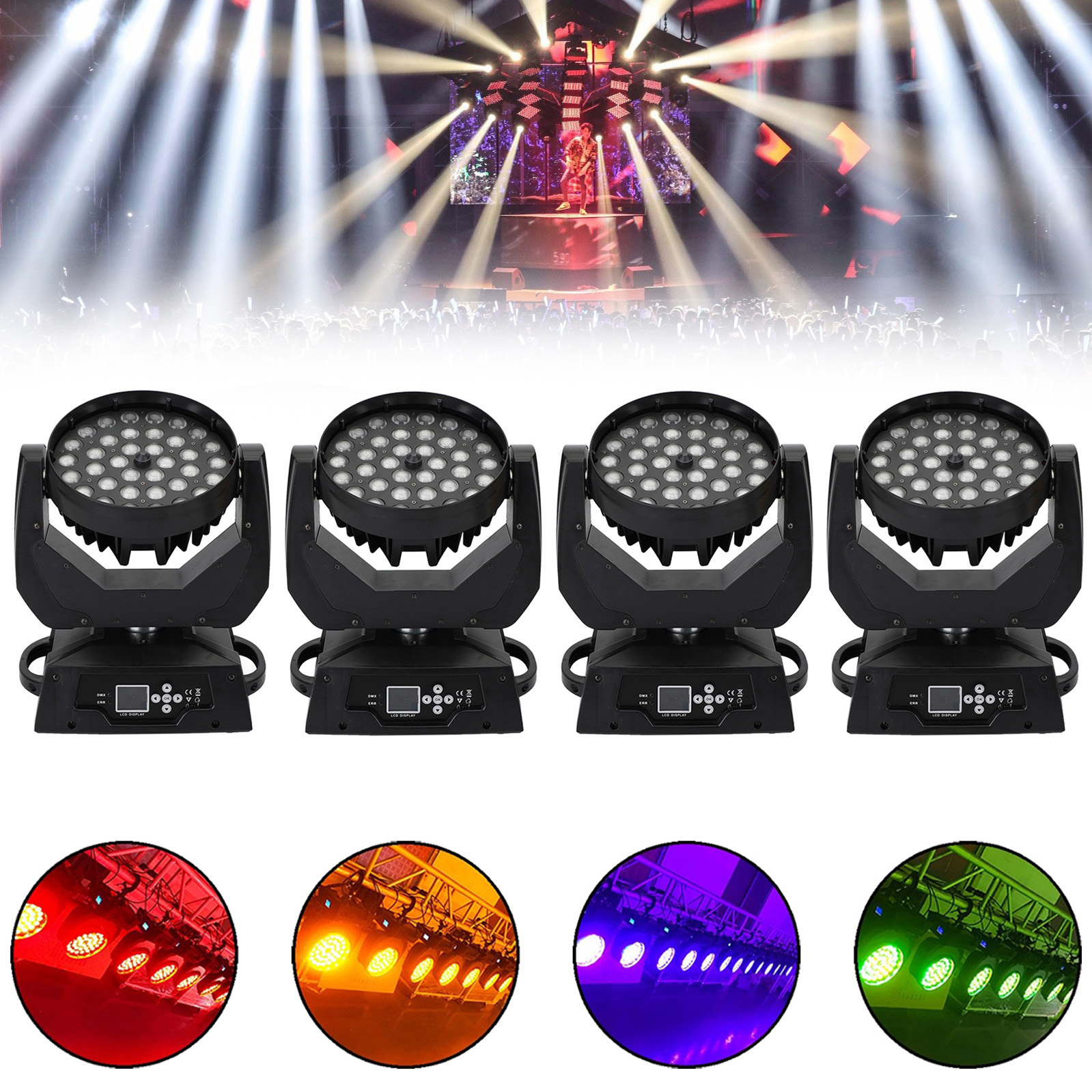36 x 10W RGBW 4in1 LED Zoom Moving Head 360W Wash Stage Light DMX 15CH ...