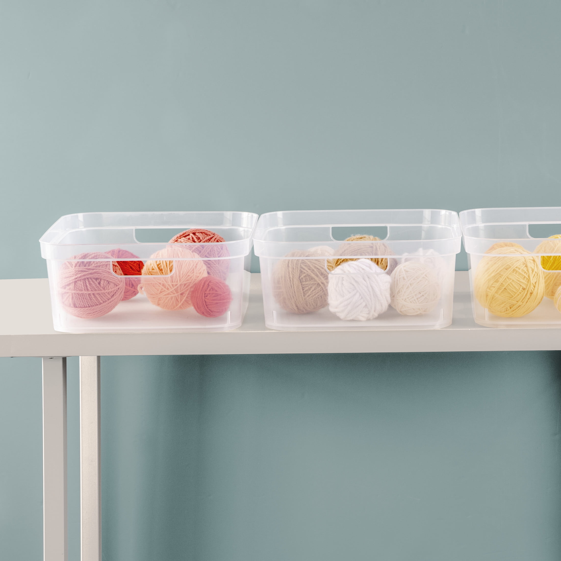 Sterilite Short Storage Bin, Clear Plastic, Easy Access Container with Carry Handles, 8 Count