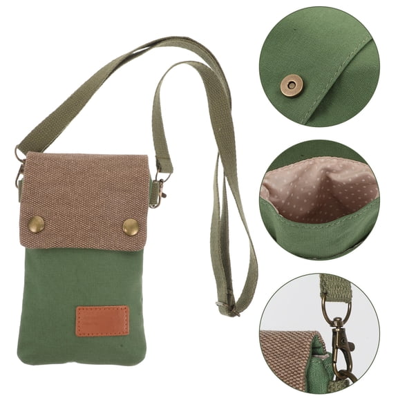 HAMPPLIES Canvas Woman Phone Purse in Green with Three Compartments and Shoulder Strap