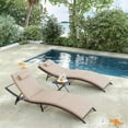 thumbnail image 6 of Chaise Lounge Outdoor Set of 3, Pool Lounge Chairs with Adjustable Backrest & Folding Table, Wicker Outside Furniture for Patio Backyard Porch Borwn, 6 of 15