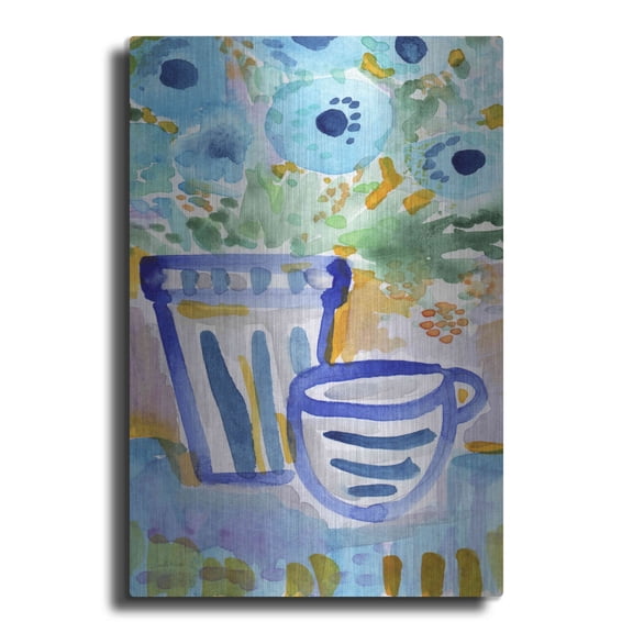 Luxe Metal Art 'Tea And Flowers I' by Linda Woods, Metal Wall Art, 16"x24"