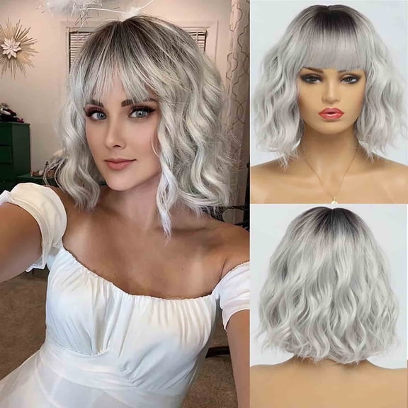 Beauty Clearance Under $15 Women With Short Curly Bangs Gray Free Size