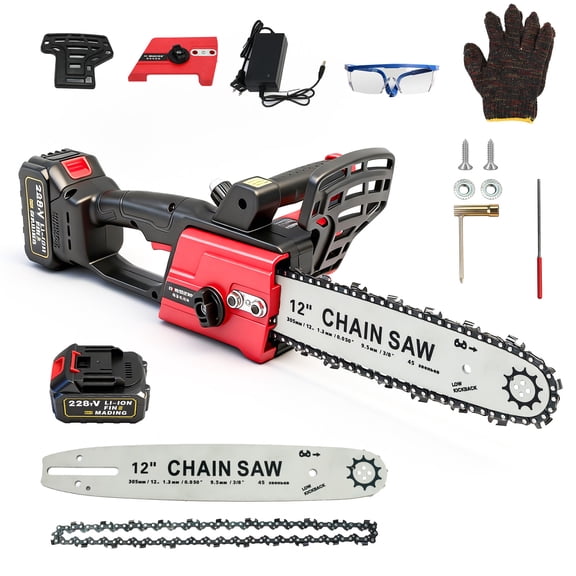 12 inch Cordless Chainsaw, Electric Chainsaw with 21V 3.0Ah Battery and Charger, Battery Powered Chainsaw for Tree Trimming, Wood Cutting