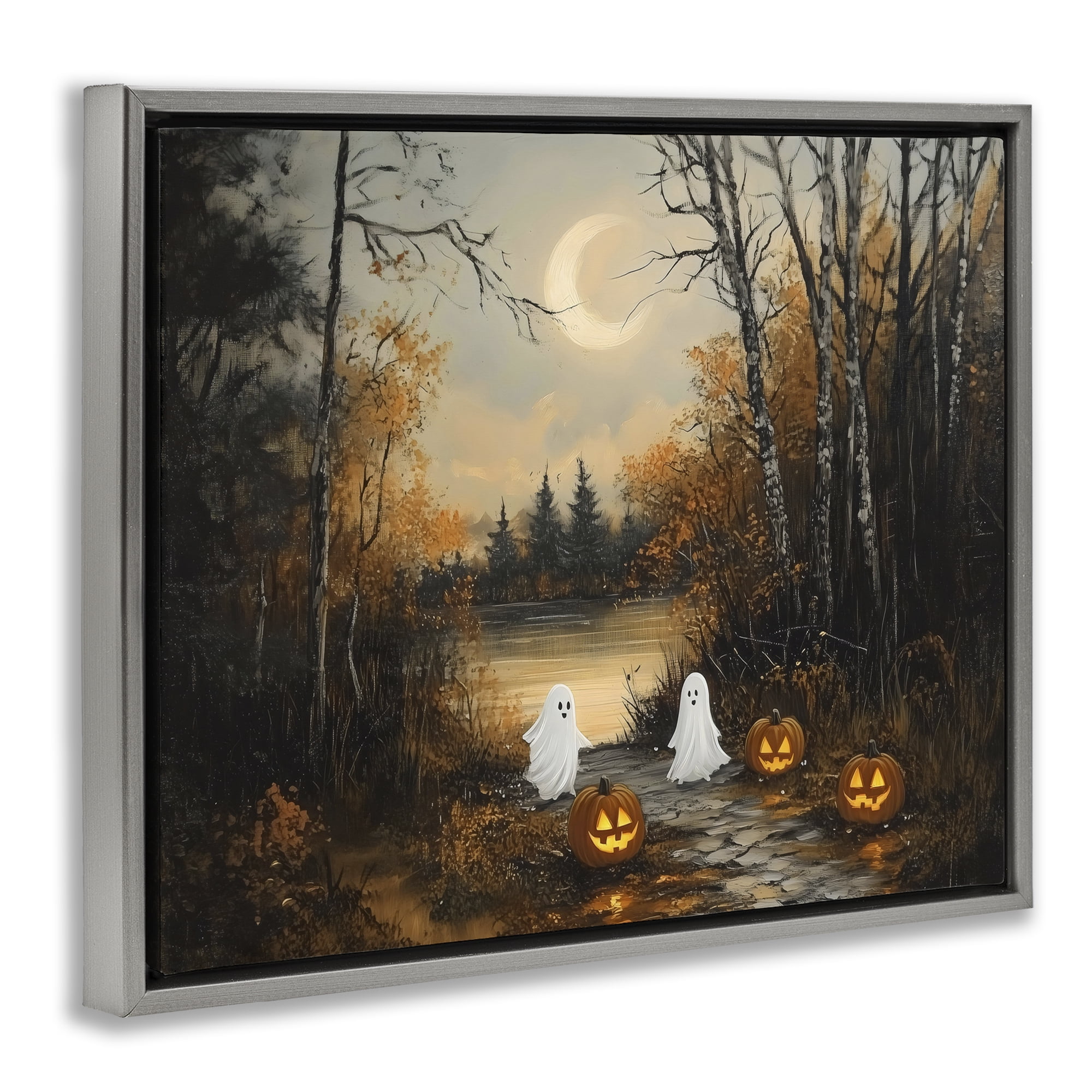 Autumn Ghosts at Lake Gray Framed Floater Canvas Wall Art, design by Arlington Prints