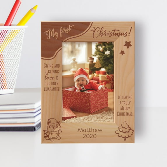 Giving And Receiving Love Is The Only Guarantee Of Having Merry Christmas Personalized Wooden Frame 4" x 6" Brown (Vertical)