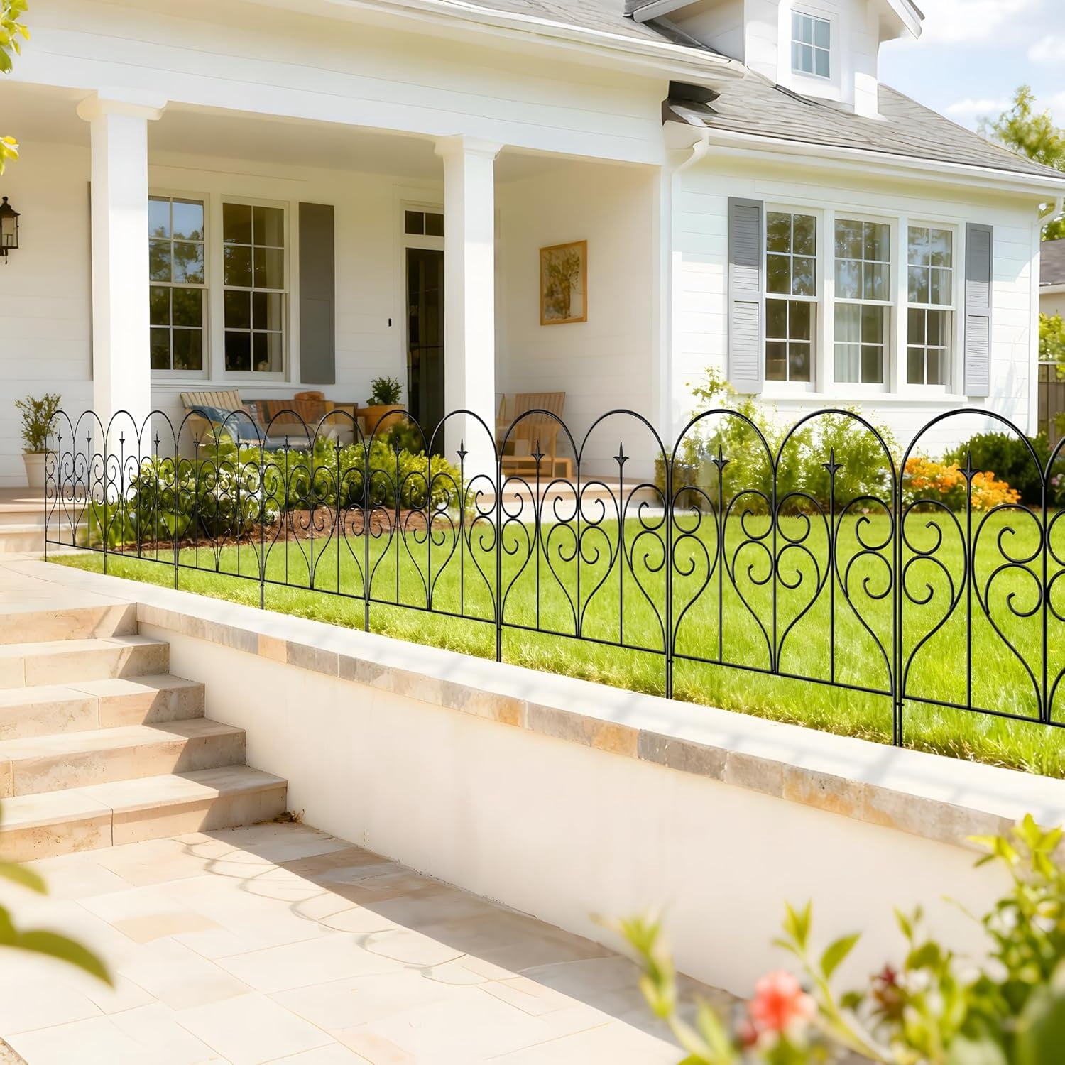 Garden Fence 32" H x 10ft (5 Panels), No Digging Heavy Duty Metal Fence Panels, Rustproof Outdoor Dog Fence Animal Barrier, Decorative Fencing for Flower Bed, Yard, Landscape Edging