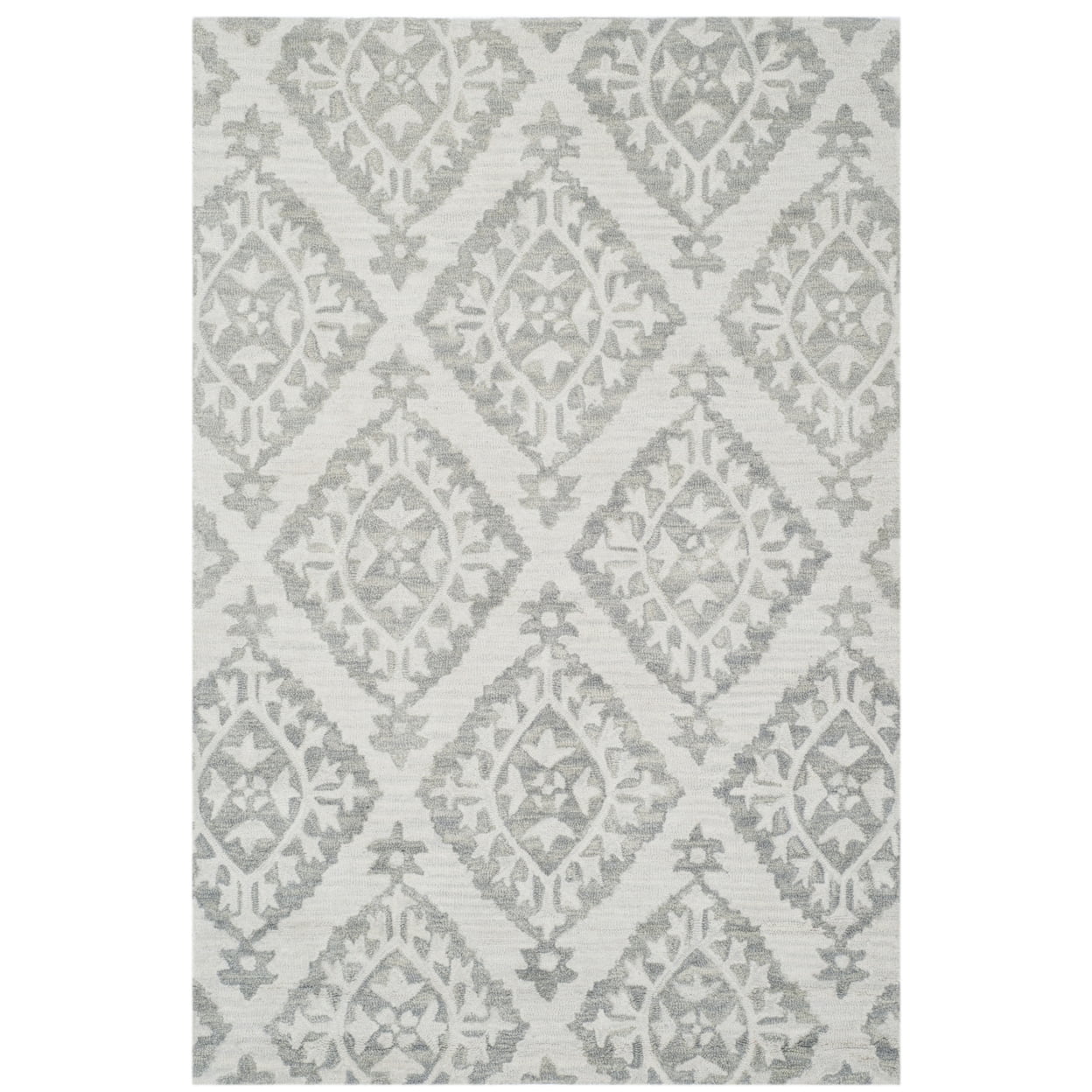 SAFAVIEH Micro-Loop Linton Damask Trellis Wool Area Rug, Light Grey, 2'6" x 4'