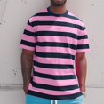 thumbnail image 4 of Mens Short Sleeve T-Shirts Striped Casual Crewneck Basic Shirt Color Block Stretch Summer Beach Tees Pink Xl, 4 of 4