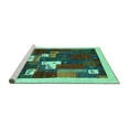 thumbnail image 2 of Ahgly Company Machine Washable Indoor Square Abstract Turquoise Blue Contemporary Area Rugs, 5' Square, 2 of 4