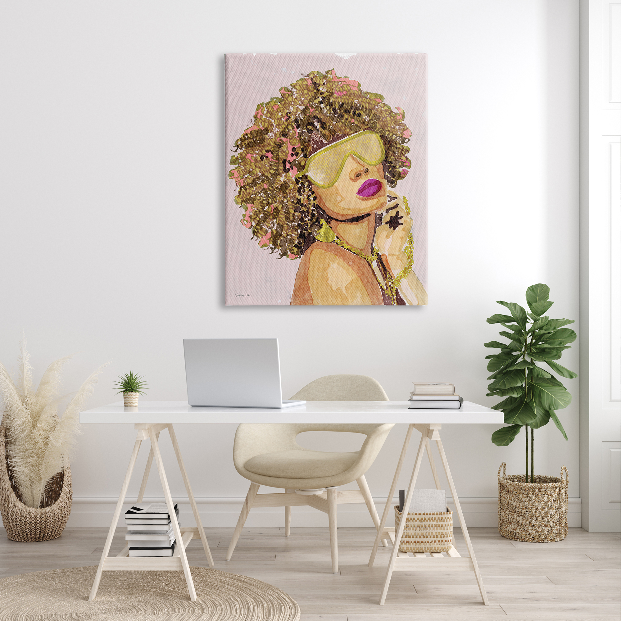 Stupell Industries Glamorous African Female Portrait Gold Fashion Jewelry,36 x 48, Design by Stellar Design Studio