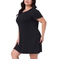 thumbnail image 4 of Camisones de Talla Grande para Mujeres Agnes Orinda, Manga Corta, Volantes, Mini, Ropa de Dormir Casual, Camisetas de Pijama, Vestido 4X Negro, 4 of 6