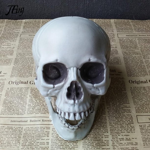 Esculturas de estatuas para decoración de Halloween, modelo de cabeza de calavera Artificial, hueso de calavera de plástico, esqueleto de terror aterrador, adorno para Bar y fiesta