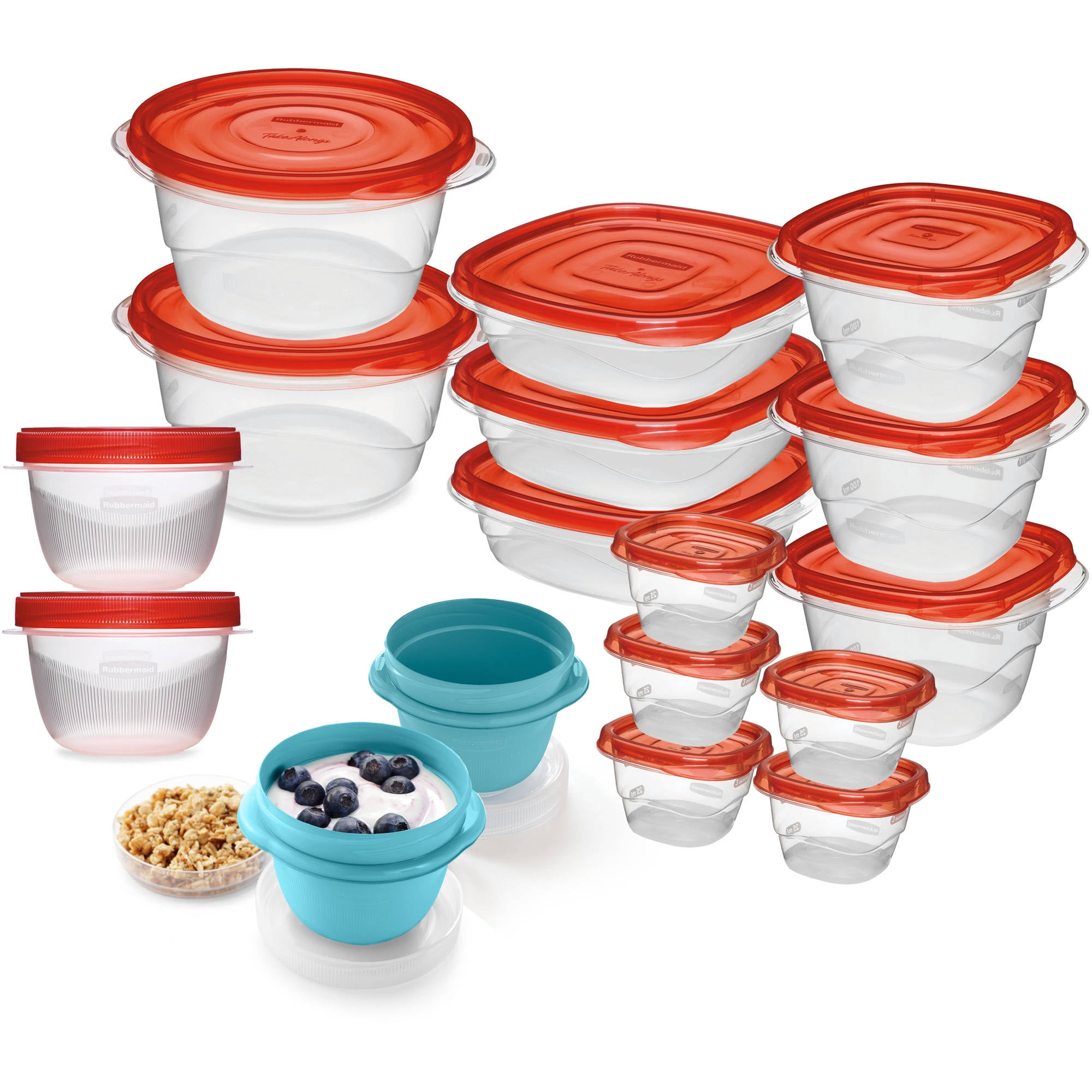 Rubbermaid TakeAlongs Food Storage Container, 36Piece Set, Red