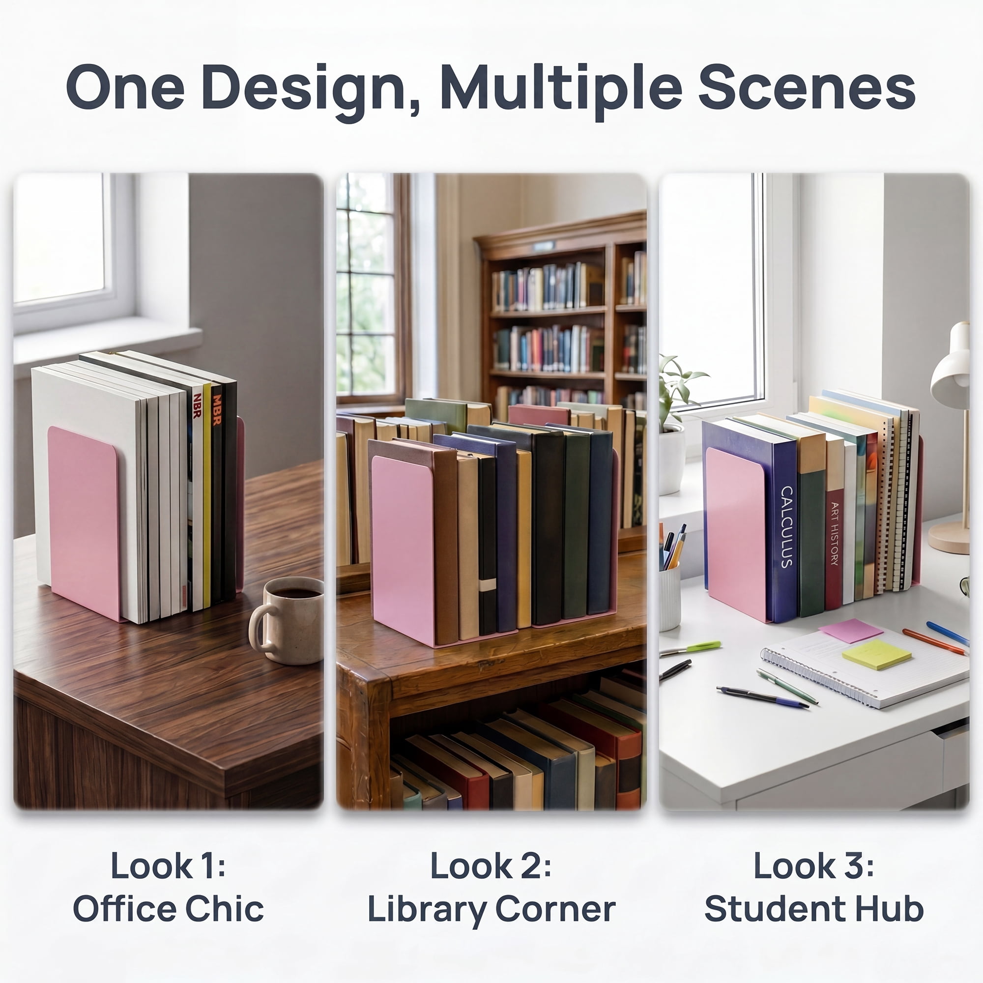 Unique Bargains Expandable L-Shaped Bookends with Compartments Home 2 Pcs Taoyao Pink 5"L x 3.2"W x 6.6"H