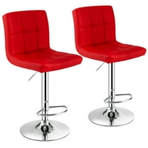 Costway Set of 2 Adjustable Bar Stools PU Leather Swivel Kitchen Counter Pub Chair Red