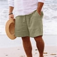 thumbnail image 2 of Men's Big & Tall Casual Drawstring Cotton Linen Shorts with Pockets - Regular Fit Stretch Work & Beach Shorts Army Green 3XL, 2 of 3