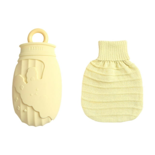 Bolsa de agua caliente de silicona con funda Bolsa de agua caliente portátil para niños Mujeres Gran regalo Calentador de pies de dibujos animados Beige