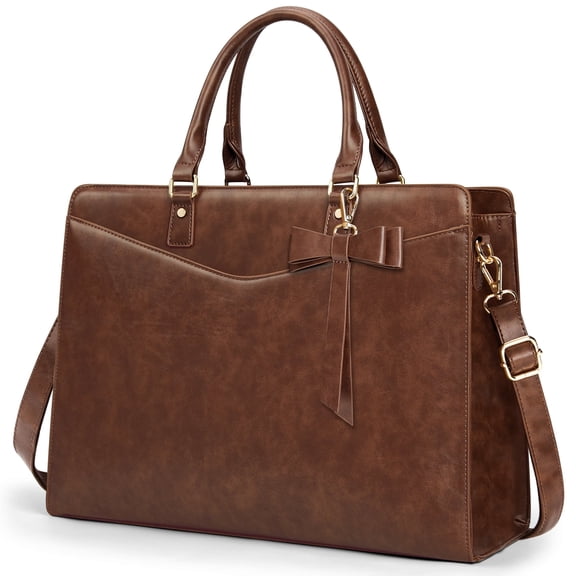 RAINSMORE Laptop Bag for Women 15.6 Inch Laptop Briefcase PU Tote Bag Waterproof Computer Tote Bag for Business Office Work Lightweight Shoulder Handbag,Vintage Brown