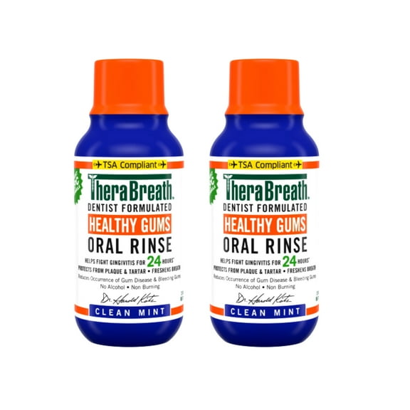 TheraBreath Healthy Gums Mouthwash, Clean Mint, Antigingivitis, Travel Size, 3 fl oz - 2 Pack