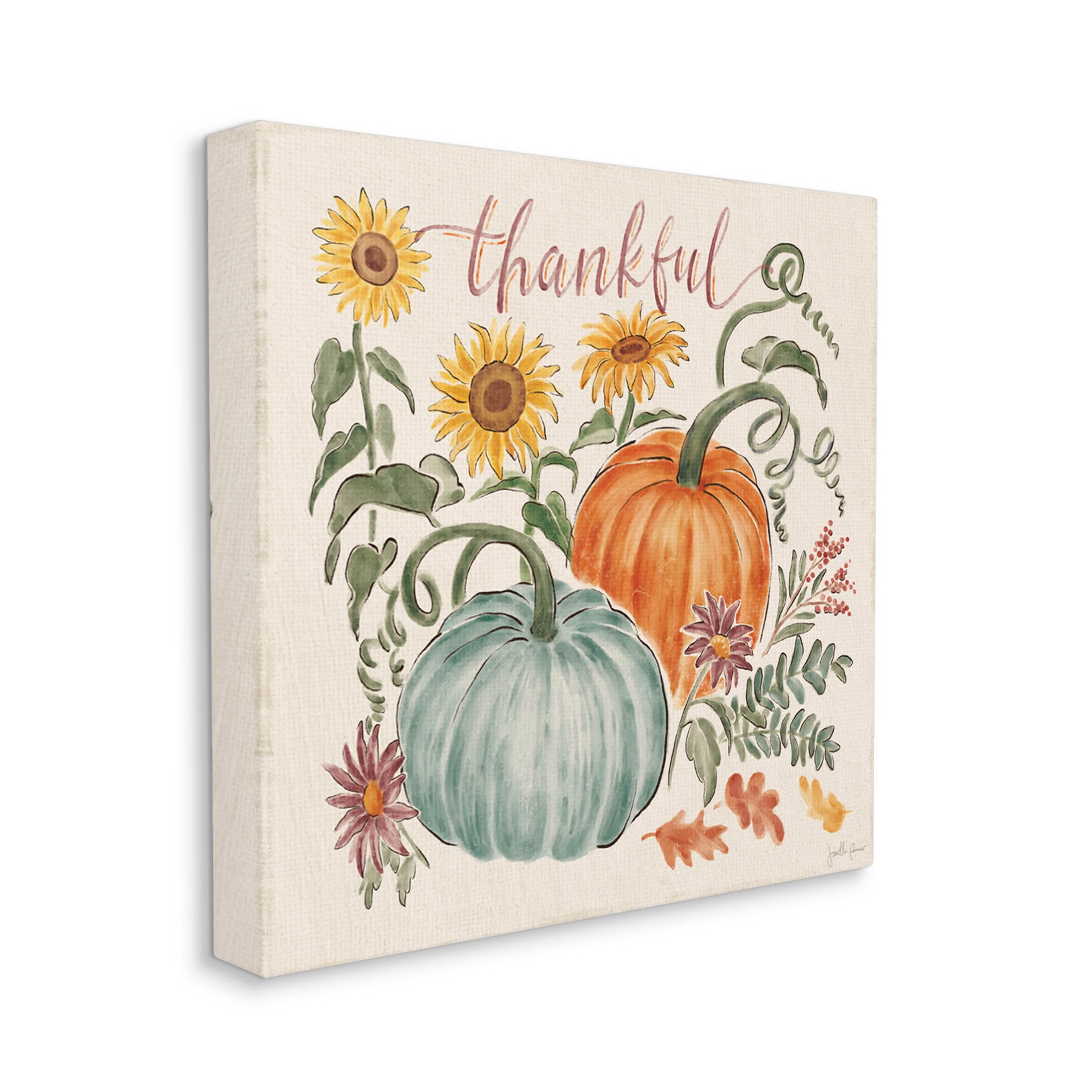 Stupell Industries Autumn Botanical Thankful Nature Graphic Art Gallery Wrapped Canvas Print Wall Art, Design by Janelle Penner