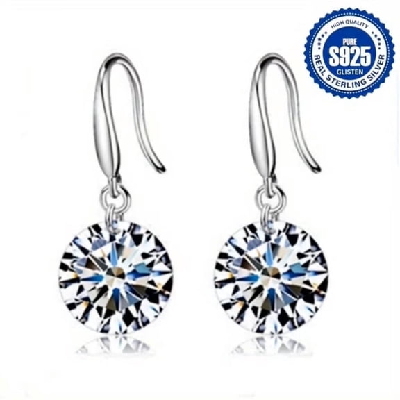 A pair of 925 sterling silver synthetic zircon earrings for women, round pendant small silver jewelry gift for granddaughter, sister, friend, birthday and Christmas