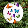 thumbnail image 2 of DistinctInk Hanging Ceramic Christmass Tree Ornament with Gold String - Great Gift / Present - 2 3/4 inch diameter - Rainbow Butterflies Butterfly, 2 of 2