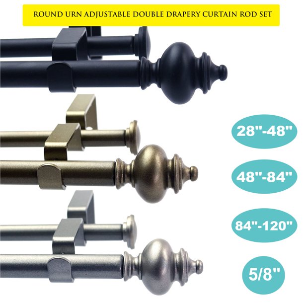YouLoveIt Double Curtain Rod Set Drapery Double Curtain Rod Set Round
