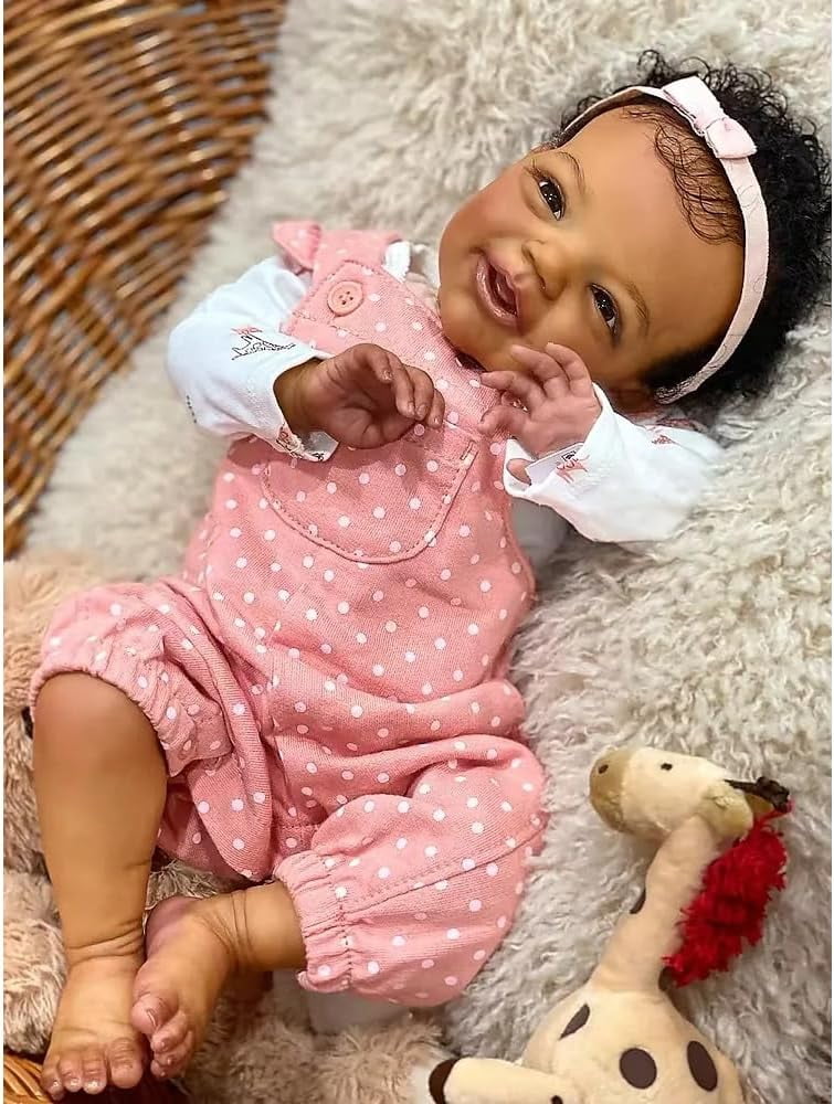 20" African American Silicone Reborn Baby Doll Black Newborn Girl - Washable Silicone Reborn Babies Biracial Skin, Mix Race Realistic Infant Gift for Kids