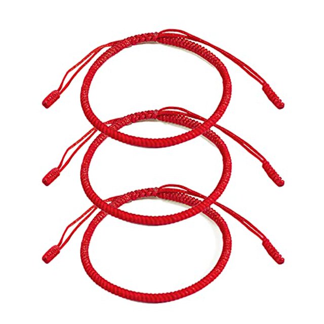 Rimobul 3PCS Handmade Tibetan Buddhist Lucky Bracelet Red Rope Bracelet Red Color Bracelets Matching Bracelets (Faith)