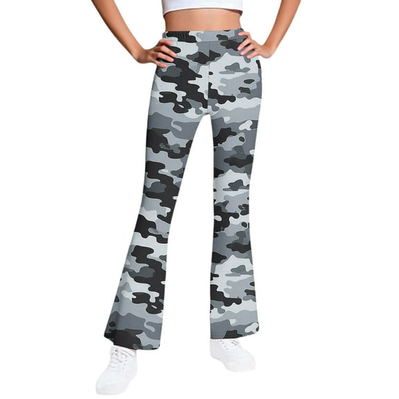 Fleece Lined Leggings Girls 14-16 Winter Warm Camo Flared Pants High Waisted Bell Bottom Thermal Pants, 9 Y