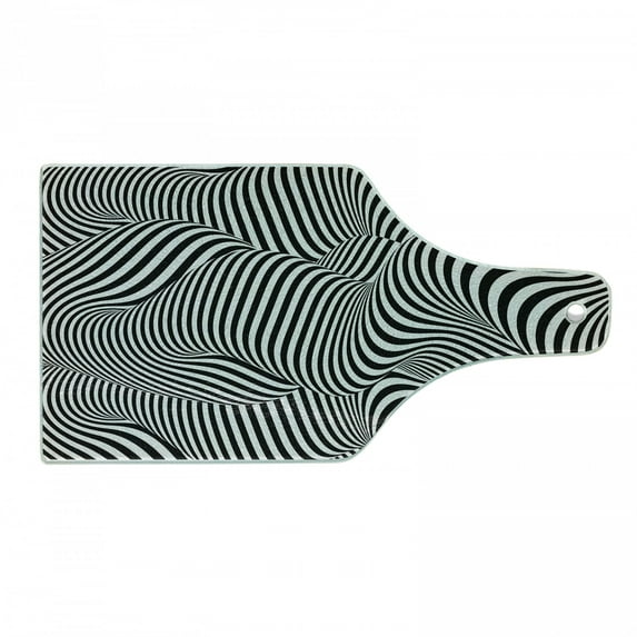 Abstract Surreal Cutting Board, Digital Generated Quirky Zebra Pattern Look Modern Curl Stripes, Decorative Tempered Glass Cutting and Serving Board, in 3 Sizes, by Ambesonne